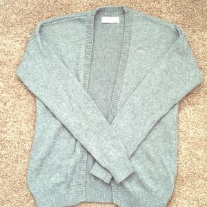 Gray cardigan.